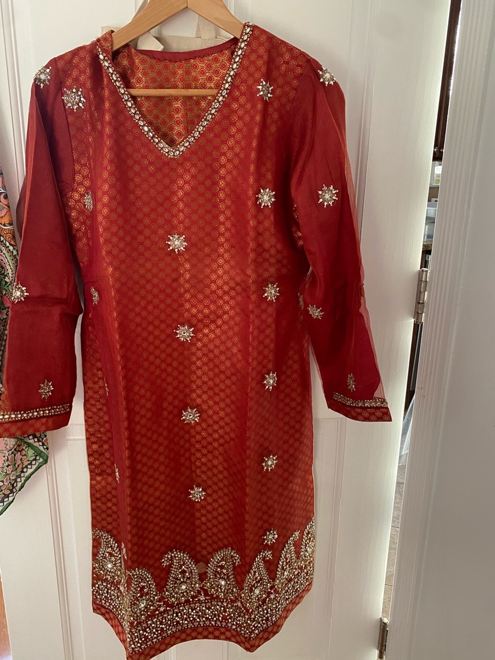 Girls Red Embellished Party Dress